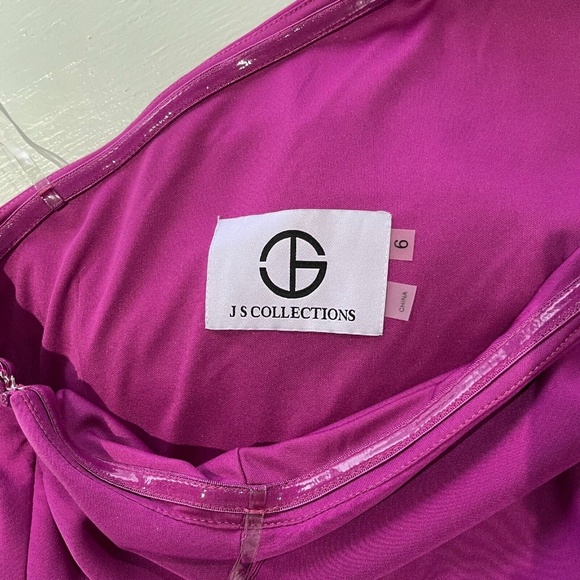 New JS Collections One Shoulder Column Evening Gown Hayley Cerise Black Size 6 - Picture 15 of 16